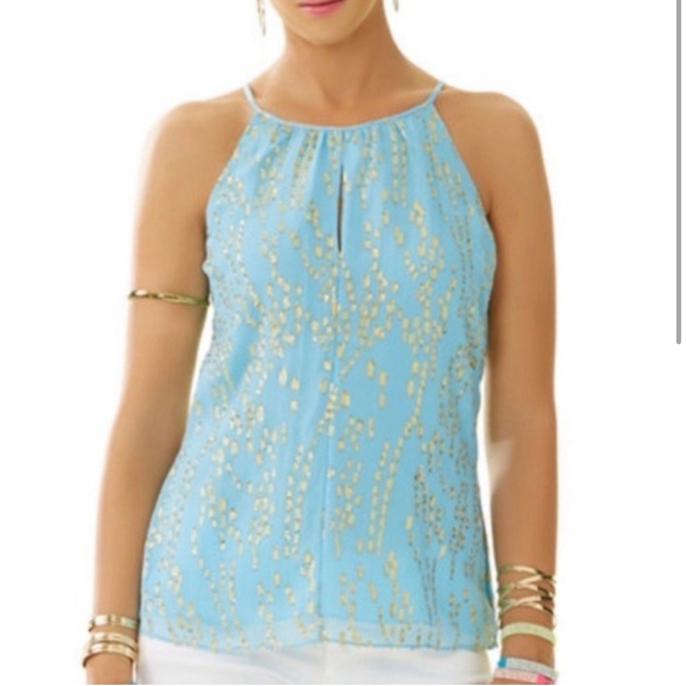 Lilly pulitzer Elegant Aqua and Gold Women's Top Suze XS